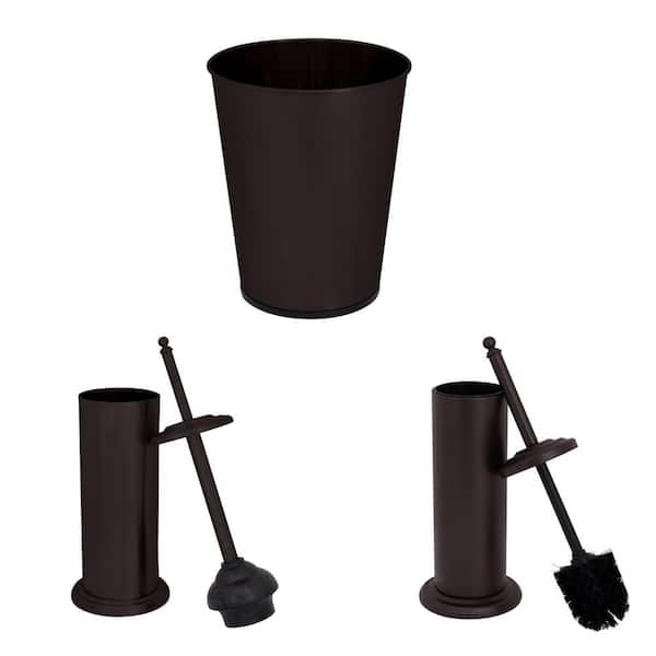 Bath Bliss 3-Piece Bathroom Accessory Set in Oil Rubbed Bronze Trash Can, Toilet Brush and Plunger