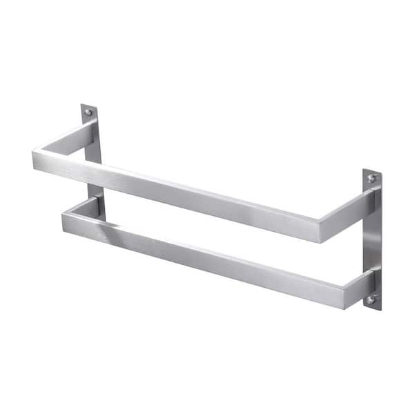 20 in. Square Double Staggered Wall Mounted Towel Rack, Stainless Steel Towel Bars in Brushed Nickel