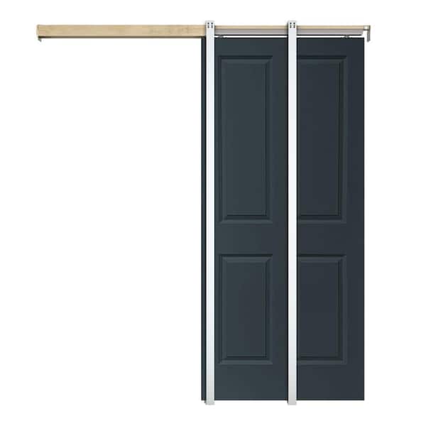 CALHOME Charcoal Gray 30 in. x 80 in. Painted Composite MDF 4PANEL Interior Sliding Door with Pocket Door Frame and Hardware Kit