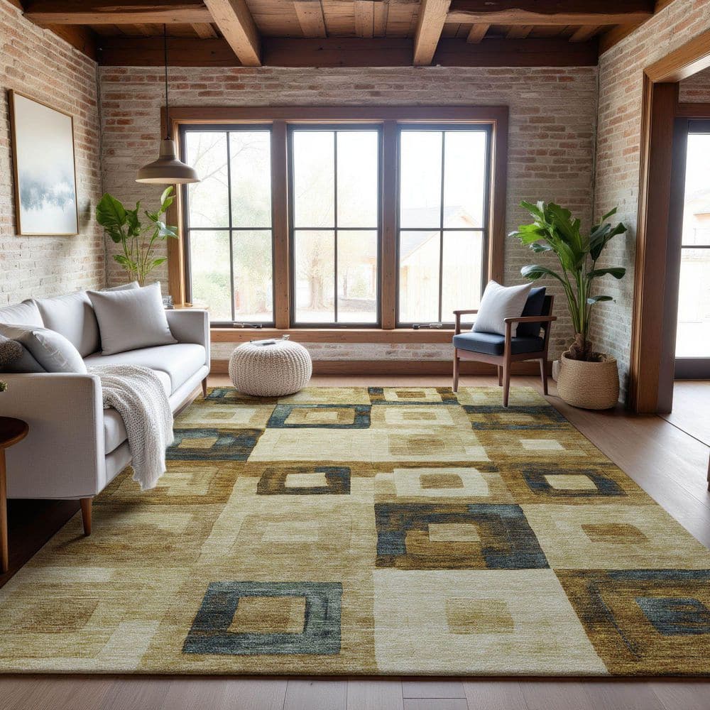 Mayfield Premium Machine Washable Abstract AMF1142 Beige 3 ft. x 4 ft. Area Rug price history on PriceWatchPro