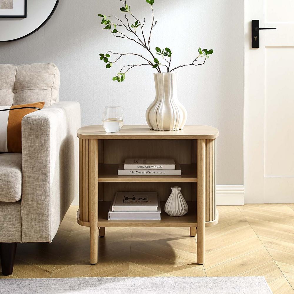 Cadence Oak Fluted Open Shelf Nightstand