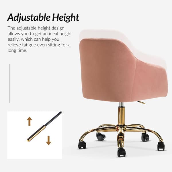 Sinda Modern Pink Velvet Swivel and Adjustable Task Chair with Gold Base