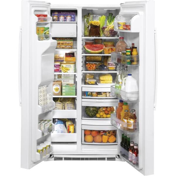 Ge 25 1 Cu Ft Side By Side Refrigerator In White Gss25ignww The Home Depot