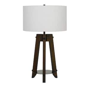 32 in. Brown Metal Table Lamp with Off White Drum Shade