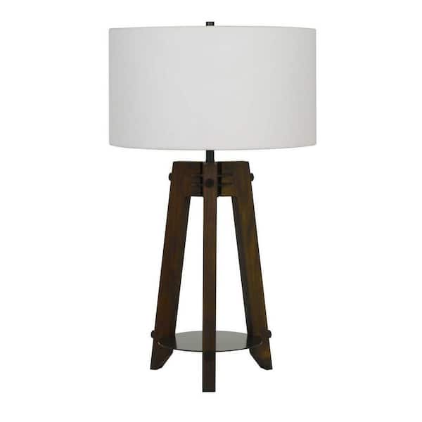 HomeRoots 32 in. Brown Metal Table Lamp with Off White Drum Shade