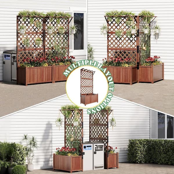 amerlife Cedar Wood 2-Piece Raised Garden Bed with Trellis (35.4