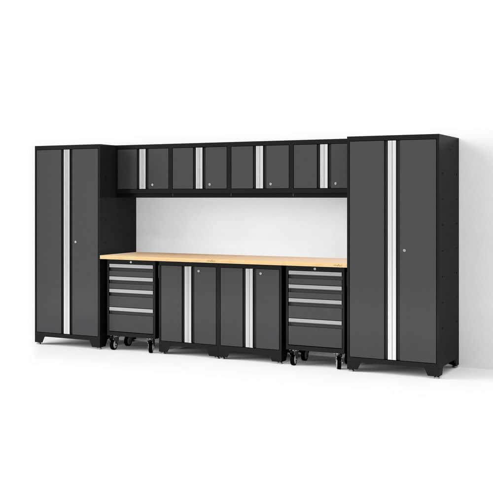 156 in. W x 76.75 in. H x 24 in. D Pre-Assembled 24-Gauge Steel 12-Piece Garage Storage System in Gray with Wood Worktop price history on PriceWatchPro