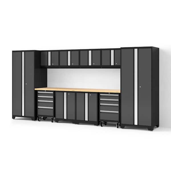 156 in. W x 76.75 in. H x 24 in. D Pre-Assembled 24-Gauge Steel 12-Piece Garage Storage System in Gray with Wood Worktop