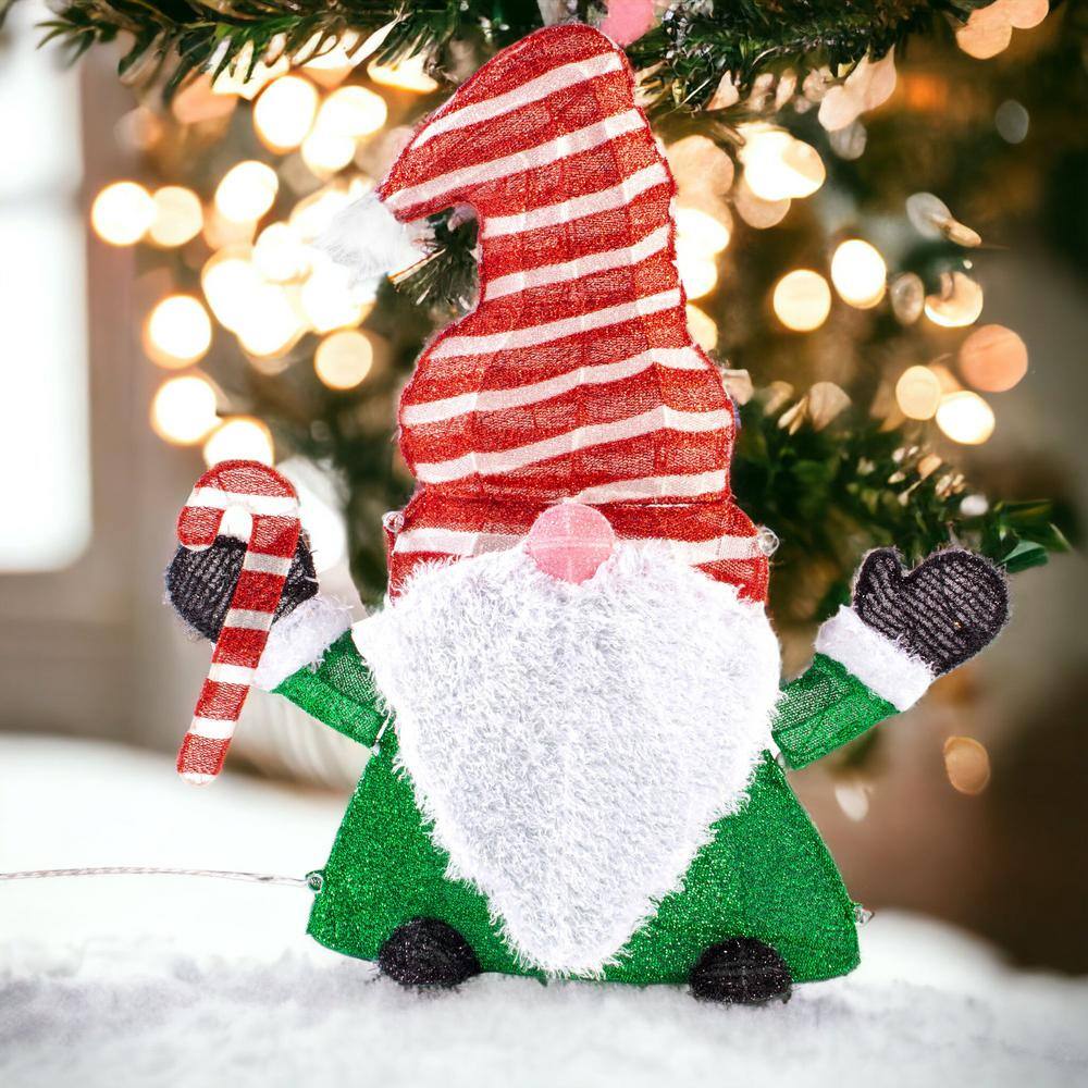 32-Inch LED Lighted Christmas Gnome with Red Hat and Candy Cane
