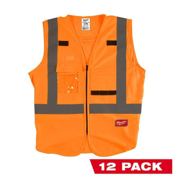 Milwaukee Large/X-Large Orange Class 2 High Visibility Safety Vest with 10 Pockets (12-Pack)