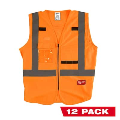2X-Large /3X-Large Orange Class 2-High Visibility Safety Vest with 10 Pockets (12-Pack)