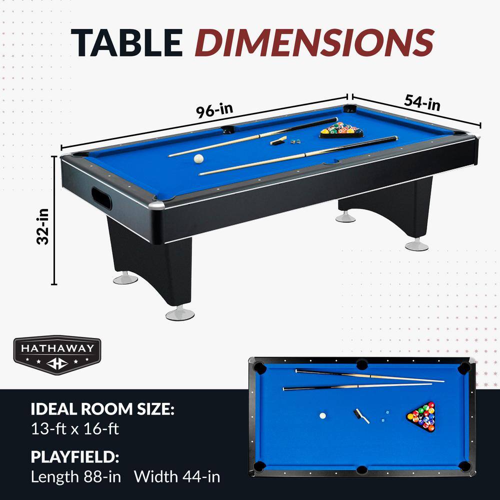 Hustler 8' Black Pool Table with Blue Felt and Ball Return