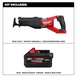 M18 FUEL 18V Lith-Ion Brushless Cordless Super SAWZALL Reciprocating Saw w/M18 REDLITHIUM FORGE XC 8.0 Ah Battery Pack