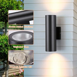 Aluminum 12- Watt Equivalent Integrated LED Black Cylinder Wall Sconce Indoor/Outdoor Wall Pack Light, 2700K (4-Pack)