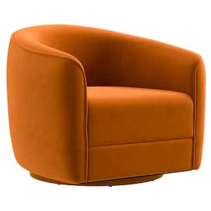 Ease Mid-Century Modern Round Back Orange Velvet Swivel Arm Chair