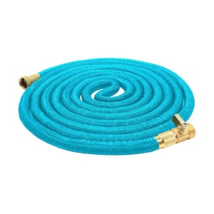 5/8 in. Dia. x 50 ft. Expandable Garden Hoses with Heavy-Duty Brass Valve and Flow Control Shut-off in Light Blue