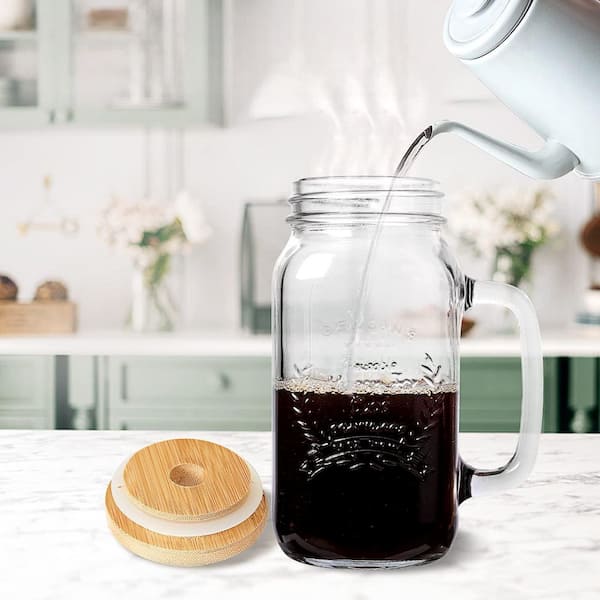 Wudkey 4-Piece 24 oz. Glass Mason Jar Cups with Lids and Straws, Mason Jar Drinking Glasses with Lid and Straw