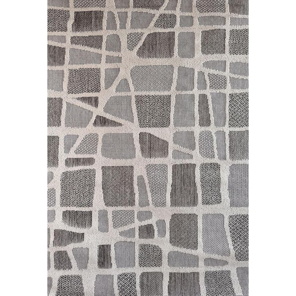 Hogar Grey Cream, Modern 4 ft. x 6 ft. Abstract Indoor Area Rug