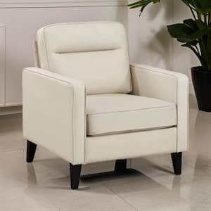 Ivory and Black Faux Leather Side Chair with Modern Track Style Arms