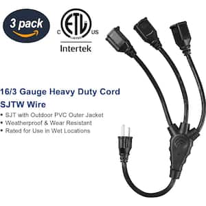 1.5 ft. 16/3 Heavy Duty SJTW Indoor/Outdoor Extension Cord Splitter 1 to 3, Black