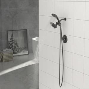 5 in. Dual Shower Head Single Handle 5-Spray Shower Faucet 1.8 GPM with Pressure Balance, Anti Scald in Matte Black