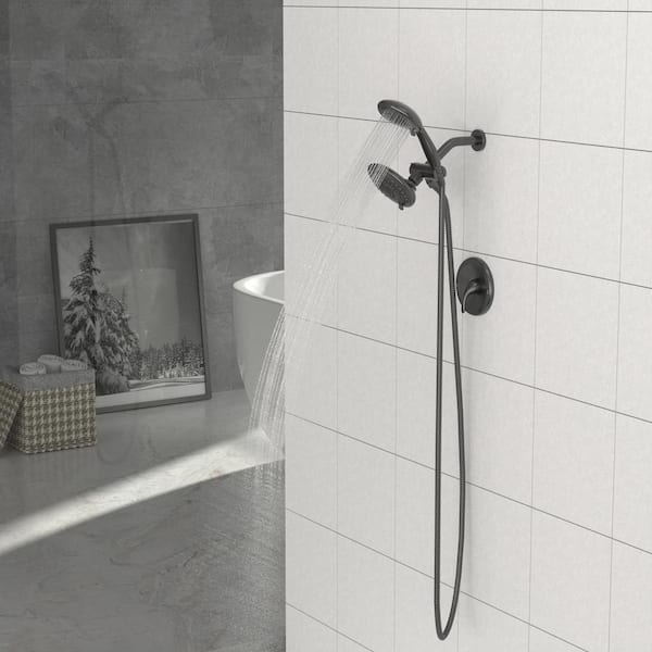 Staykiwi 5 in. Dual Shower Head Single Handle 5-Spray Shower Faucet 1.8 GPM with Pressure Balance, Anti Scald in Matte Black