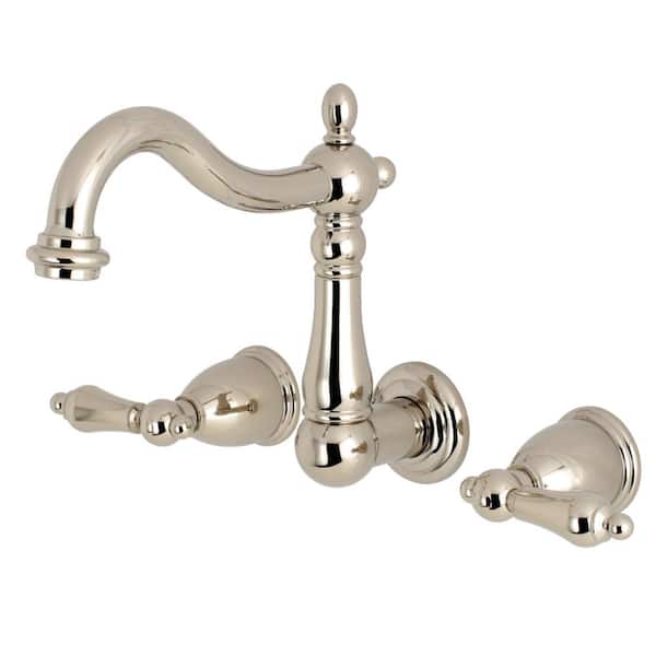 Kingston Brass Heritage 2-Handle Wall Mount Bathroom Faucet in Polished Nickel