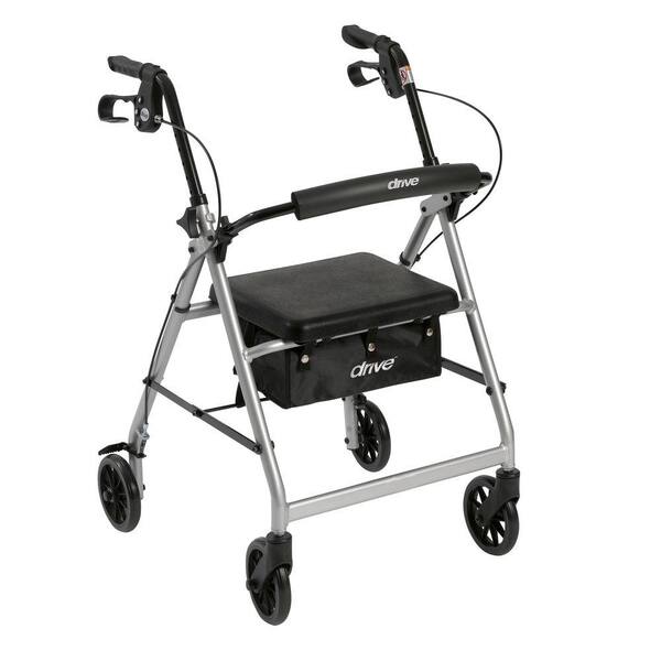Drive 4-Wheel Rollator Walker with Removable Folding Back Support and Padded Seat in Silver