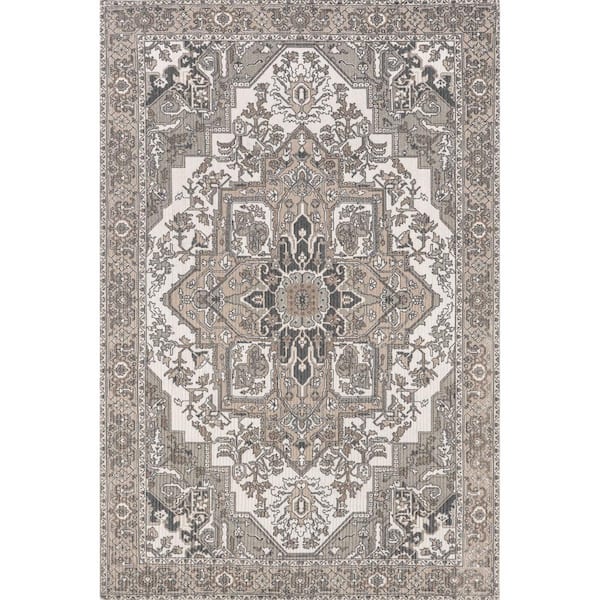 Sausha Traditional Medallion Indoor/Outdoor Area Rug Grey 8 ft. x 10 ft. Area Rug
