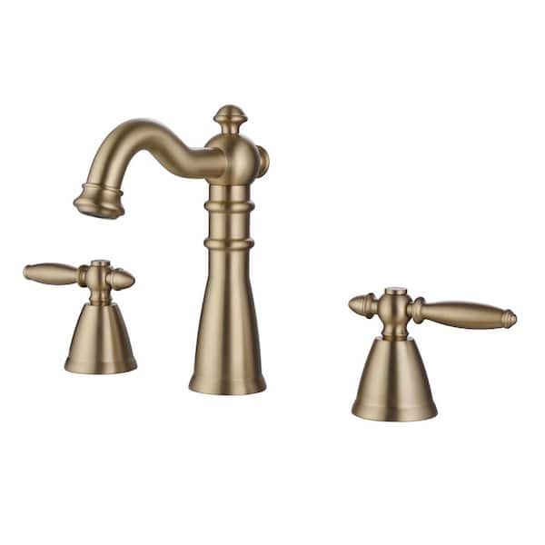 Antique 8 in. Widespread Deck Mount 2-Handle Bathroom Faucet in Brushed Gold