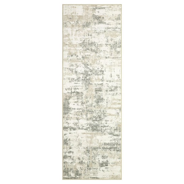 Modern Abstract Low Pile Soft Thin Carpet Washable for Bedroom Living Room Laundry Office Beige, 2 ft. x 6 ft. Area Rug