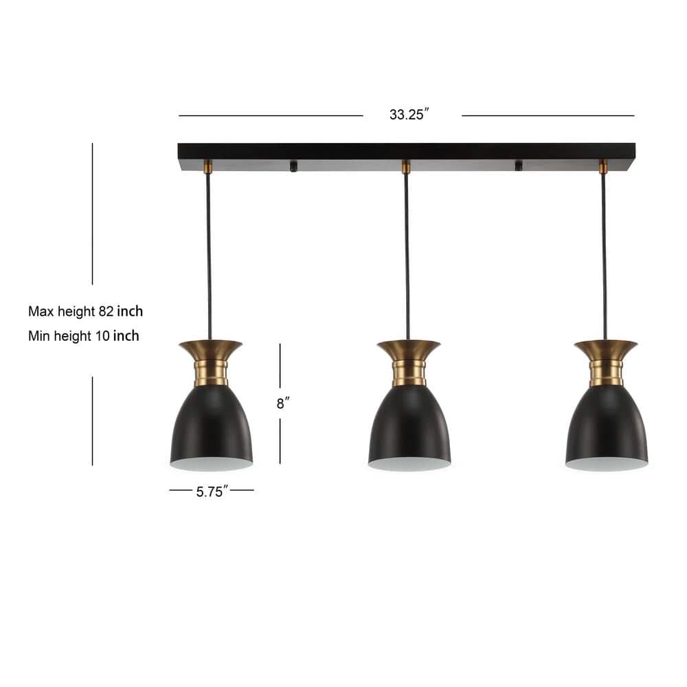 Edison 33.25" Matte Black and Brass Gold 3-Light LED Pendant