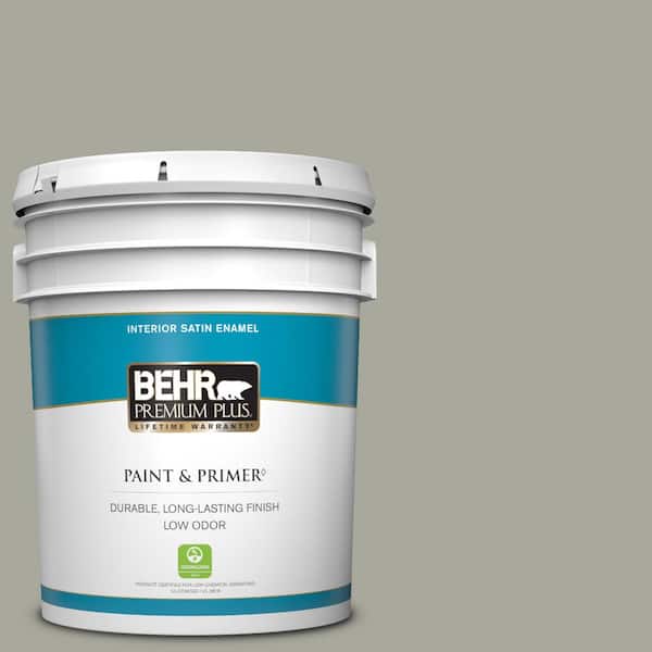BEHR PREMIUM PLUS 5 gal. #PPU25-05 Old Celadon Satin Enamel Low Odor Interior Paint & Primer