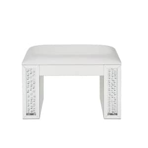 Nysa Ivory PU, Mirrored and Faux Crystals Vanity Stool