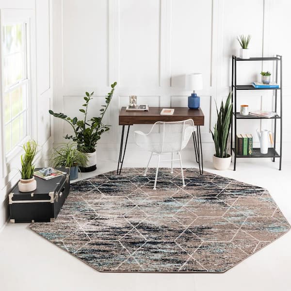 Trellis Frieze Geometric Blue Multi 7 ft. 1 in. x 7 ft. 1 in. Area Rug