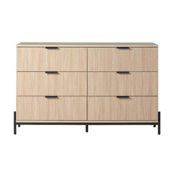 Welwick Designs Mid-Century Modern Coastal Oak 6-Drawer 56 in. W Dresser  with Reeded Front HD9936 - The Home Depot