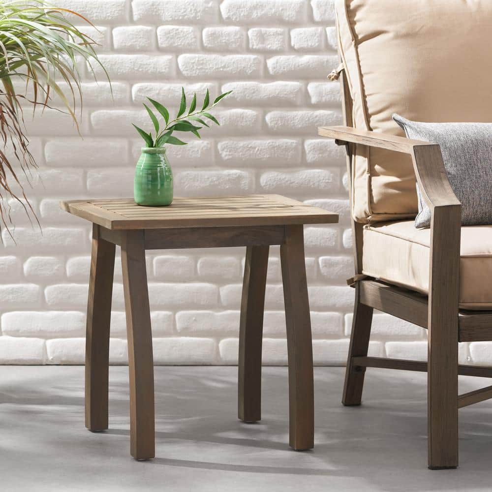 Grey Acacia Wood Outdoor 19 in. Side Table End Table Small Coffee Table for