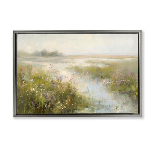 Stupell Industries Spring River with Wild Blooms by LSR Design Studio Gray Floater Frame Nature Graphic Art Print 21 in. x 31 in.