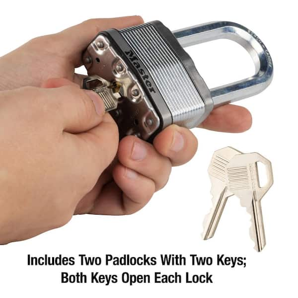 Master Lock Heavy Duty Outdoor Padlock with Key, 1-7/8 in. Wide, 1-1/2 in.  Shackle M115XKADLFCCSEN - The Home Depot