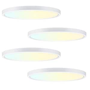 16 in. Round White New Ultra-Low Profile Integrated LED Flush Mount Ceiling Light 5CCT Selectable Panel Light (4-Pack)