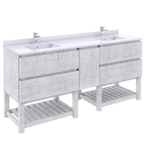 Fresca Formosa 72 in. W x 20 in. D x 35 in. H Bath Vanity in Rustic White with Vanity Top in White with 2-White Sinks