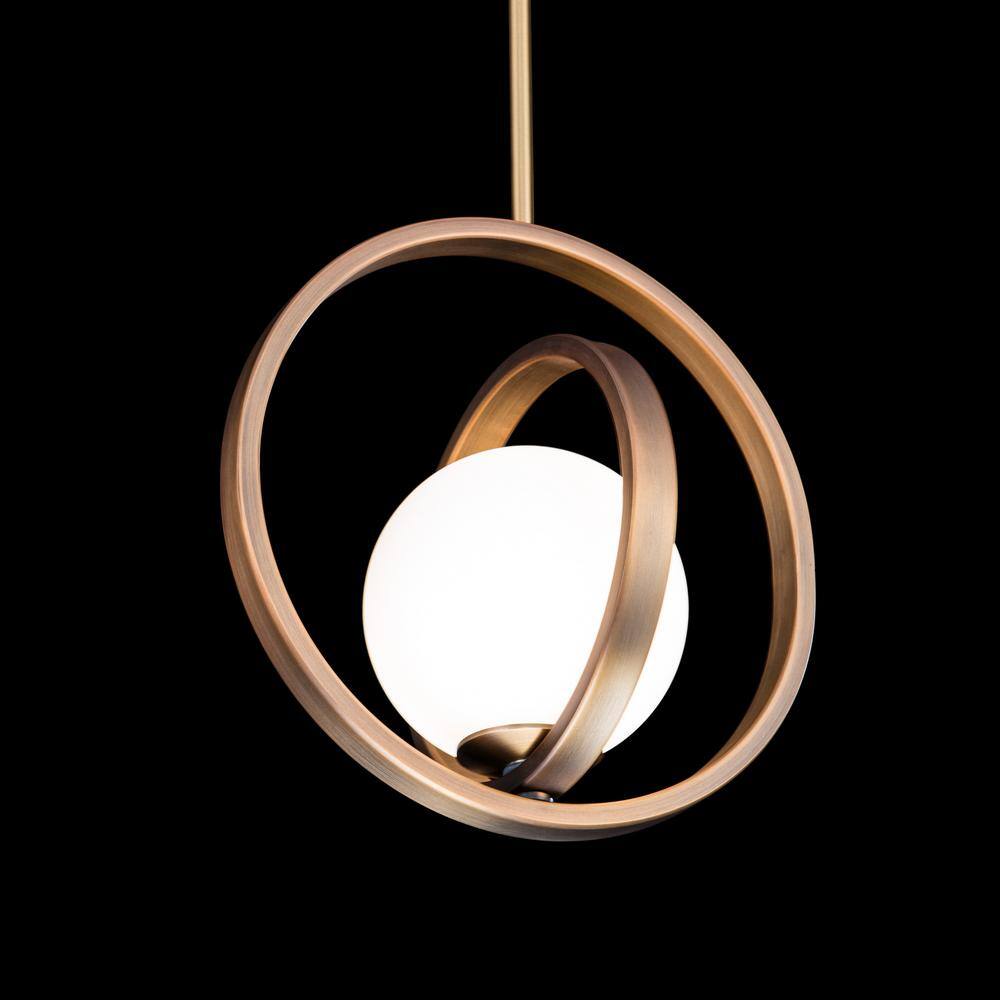 Mini Globe Aged Brass LED Indoor/Outdoor Pendant with Opal Glass