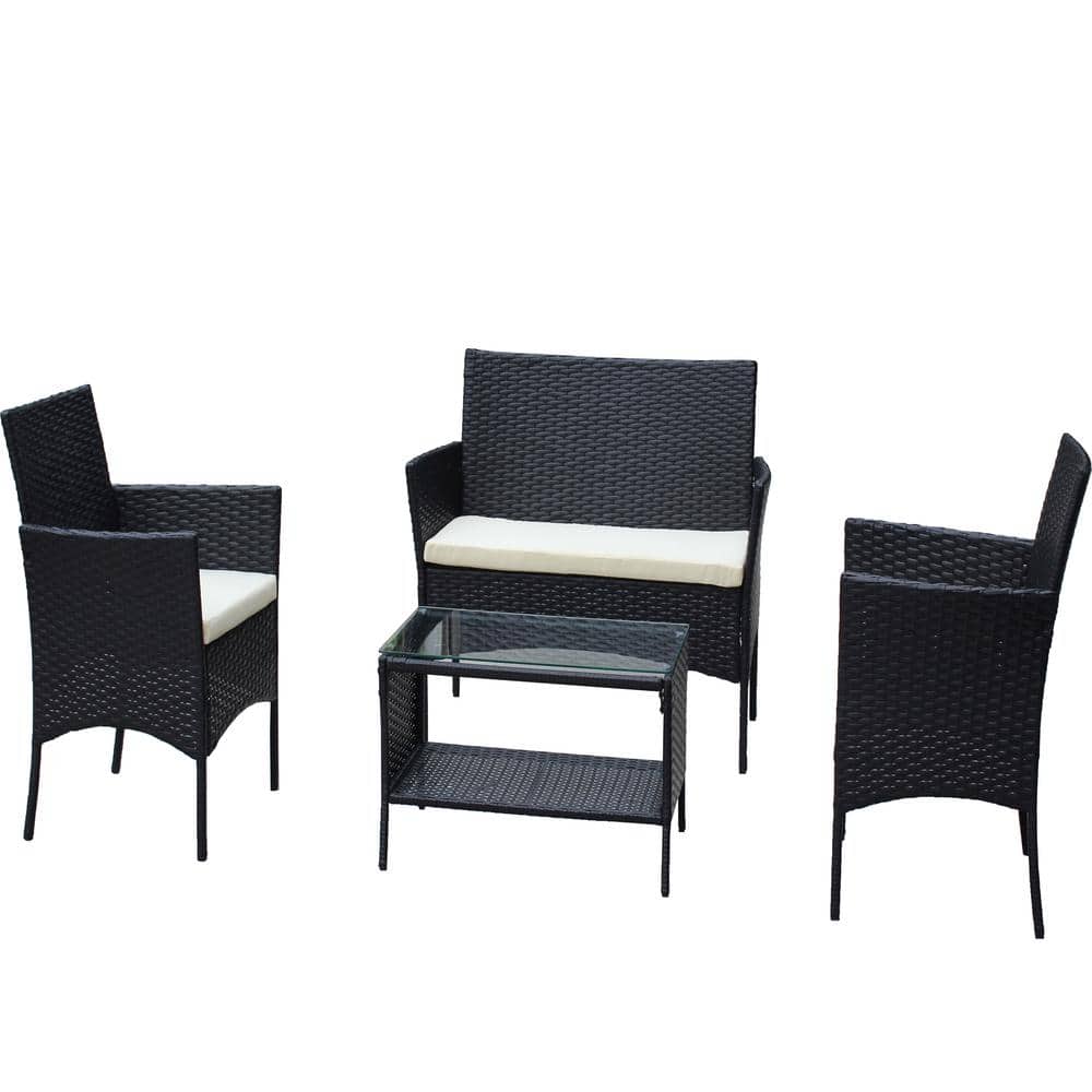 4-Piece Wicker Outdoor Conversation Set with White Cushion price history on PriceWatchPro