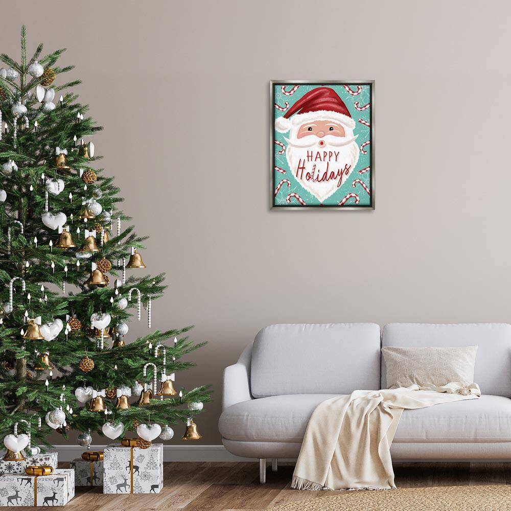 Jolly Santa & Candy Canes by Elizabeth Tyndall Gray Floater Frame People Graphic Art Print 31 in. x 25 in. price history on PriceWatchPro