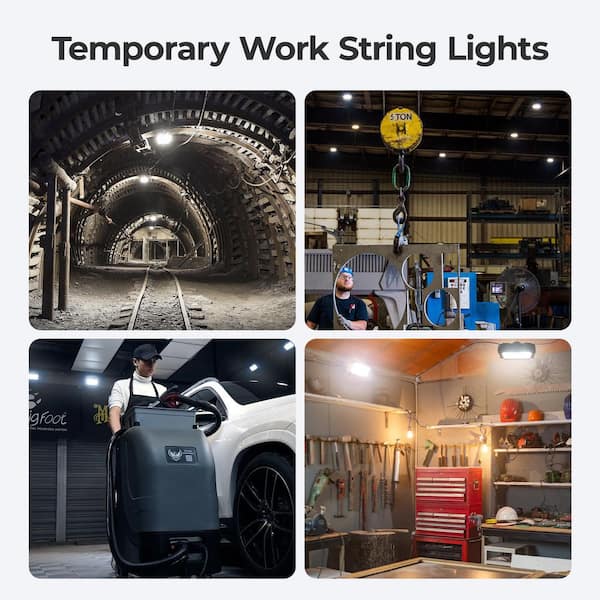 120-Volt LED Work String Light Fixture Linkable Waterproof 90-Watt 10800LM Hanging Lighting for Construction Jobsite