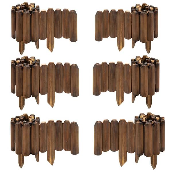 47 in. x 9.8 in. x 0.8in. Brown Wood Garden Edging, Fence Border Decorative Panels for Flower and Landscape Fencing-6pcs
