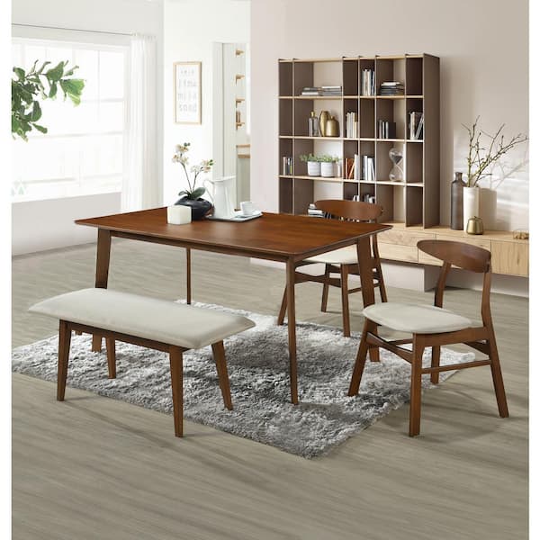 WESTINFURNITURE Nereida 4-Piece Rectangular Solid Wood Top Beige Upholstered Table Set