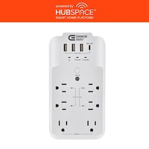 6-Outlet Smart Surge Protector with 4 USB Ports, White, Powered by Hubspace