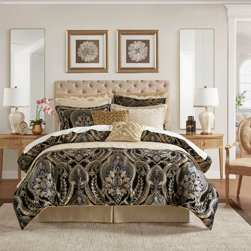 Croscill Julius 4 Piece Comforter Set - Black - Queen, image size:1000x1000