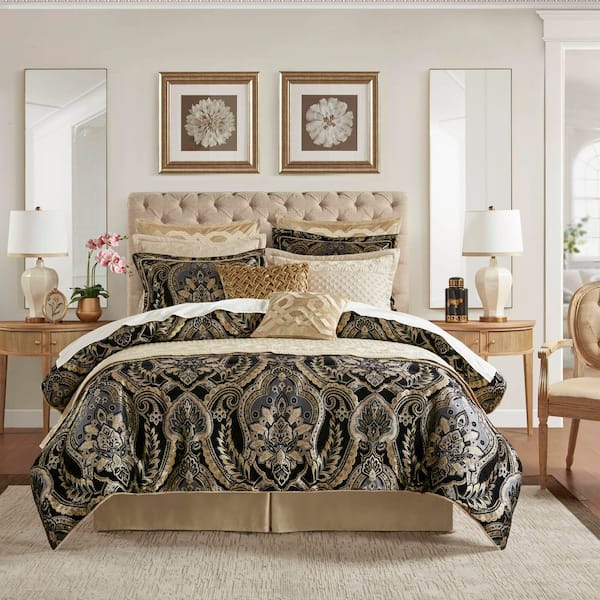 Julius 4-Piece Black Polyester Queen Comforter Set